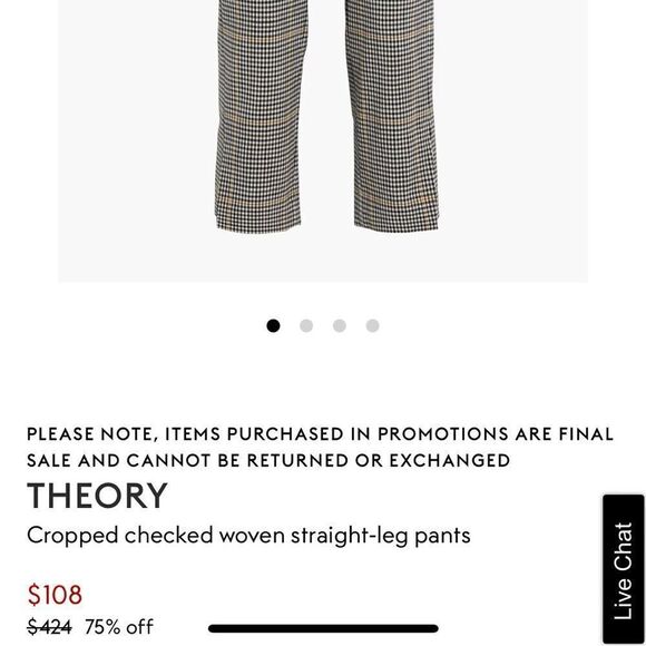 Theory Cropped Checked Woven Straight Leg Slit Pants 2 Brown Black Yellow Plaid - Picture 2 of 8